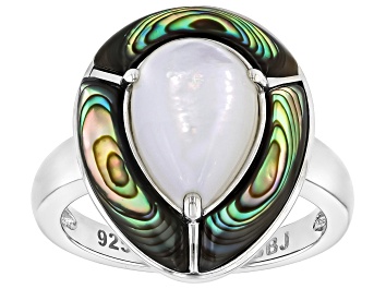 Picture of Mother-of-Pearl And Abalone Shell Rhodium Over Sterling Silver Ring, 12x8mm