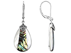 Abalone Shell & Mother-of-Pearl Sterling Silver Earrings, 18x8.5mm