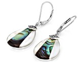 Abalone Shell & Mother-of-Pearl Sterling Silver Earrings, 18x8.5mm
