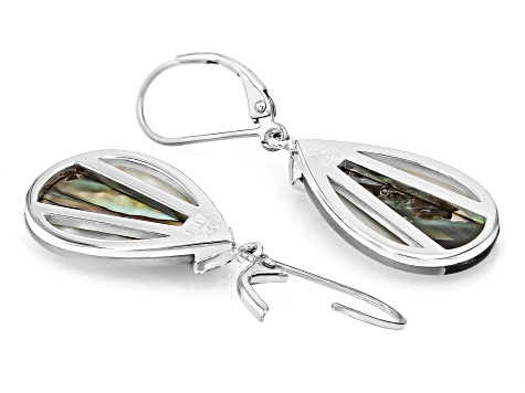 Abalone Shell & Mother-of-Pearl Sterling Silver Earrings, 18x8.5mm
