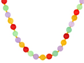Beaded Multi-Color Jadeite 18K Gold Over Sterling Silver Necklace, 6mm