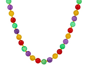 Picture of Beaded Multi-Color Jadeite 18K Gold Over Sterling Silver Necklace, 6mm