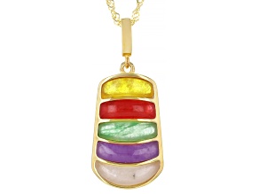 Multi-Color Jadeite 18K Gold Over Sterling Silver Enhancer Pendant With 18" Singapore