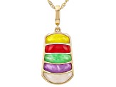 Multi-Color Jadeite 18K Gold Over Sterling Silver Enhancer Pendant With 18" Singapore