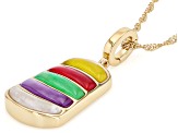 Multi-Color Jadeite 18K Gold Over Sterling Silver Enhancer Pendant With 18" Singapore