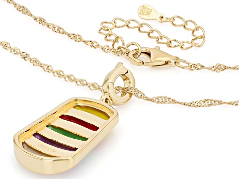 Multi-Color Jadeite 18K Gold Over Sterling Silver Enhancer Pendant With 18" Singapore