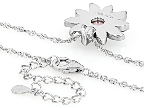 White Mother-of-Pearl & Abalone Shell Rhodium Over Sterling Silver Pendant with 18" Chain, 10mm