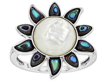 Picture of White Mother-of-Pearl & Abalone Shell Rhodium Over Sterling Silver Ring, 10mm