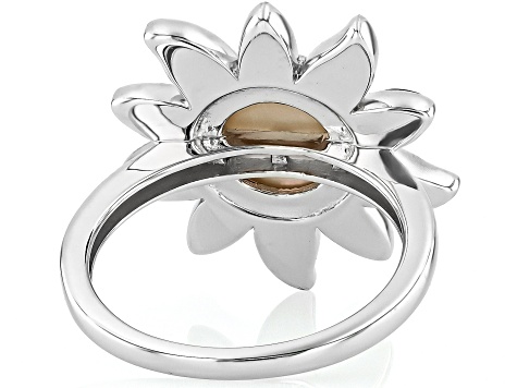 White Mother-of-Pearl & Abalone Shell Rhodium Over Sterling Silver Ring, 10mm