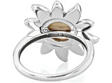 White Mother-of-Pearl & Abalone Shell Rhodium Over Sterling Silver Ring, 10mm