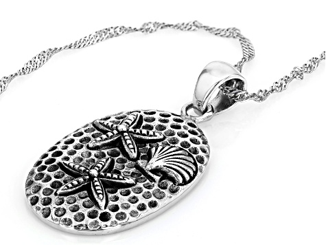 Sterling Silver Starfish & Seashell Pendant with 18" Singapore Chain