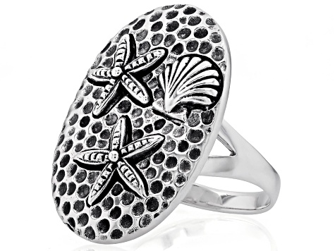 Sterling Silver Starfish & Seashell Ring