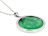 Green Buddha Carved Jadeite Sterling Silver Pendant With 18" Singapore Chain