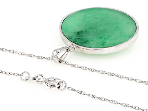 Green Buddha Carved Jadeite Sterling Silver Pendant With 18" Singapore Chain