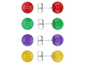 Multi Color Jadeite Rhodium Over Sterling Silver Earrings 10mm