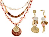 Shell & Acrylic Gold Tone Layered Necklace & Earring Set
