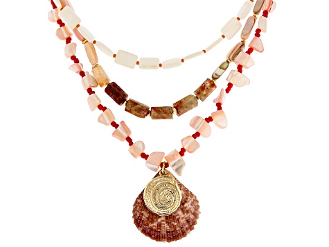 Shell & Acrylic Gold Tone Layered Necklace & Earring Set