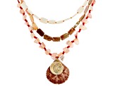 Shell & Acrylic Gold Tone Layered Necklace & Earring Set