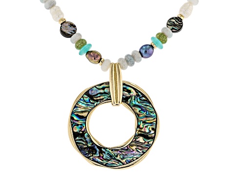 Abalone Shell Simulant & Acrylic Gold Tone Necklace & Earring Set