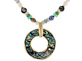 Abalone Shell Simulant & Acrylic Gold Tone Necklace & Earring Set