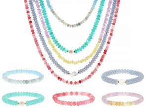 Multi-Color Acrylic Beaded Necklace Set of 5 & Stretch Bracelet Set of 5