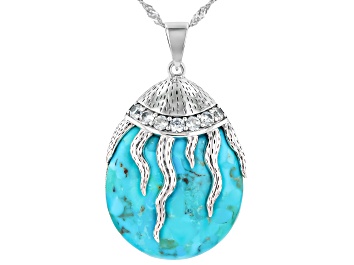 Picture of Blue Composite Turquoise Sterling Silver Pendant With Chain, 30x22mm