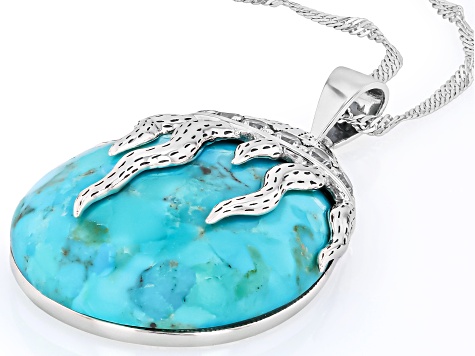 Blue Composite Turquoise Sterling Silver Pendant With Chain, 30x22mm