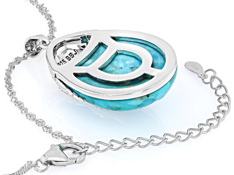 Blue Composite Turquoise Sterling Silver Pendant With Chain, 30x22mm