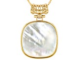 White Mother-of-Pearl 18K Yellow Gold Over Sterling Silver Pendant with Chain, 30x30mm