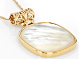 White Mother-of-Pearl 18K Yellow Gold Over Sterling Silver Pendant with Chain, 30x30mm