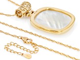White Mother-of-Pearl 18K Yellow Gold Over Sterling Silver Pendant with Chain, 30x30mm
