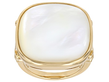 Picture of White Mother-of-Pearl 18K Yellow Gold Over Sterling Silver Ring, 20x20mm