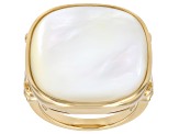 White Mother-of-Pearl 18K Yellow Gold Over Sterling Silver Ring, 20x20mm