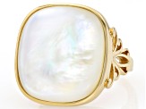White Mother-of-Pearl 18K Yellow Gold Over Sterling Silver Ring, 20x20mm