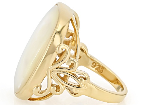 White Mother-of-Pearl 18K Yellow Gold Over Sterling Silver Ring, 20x20mm
