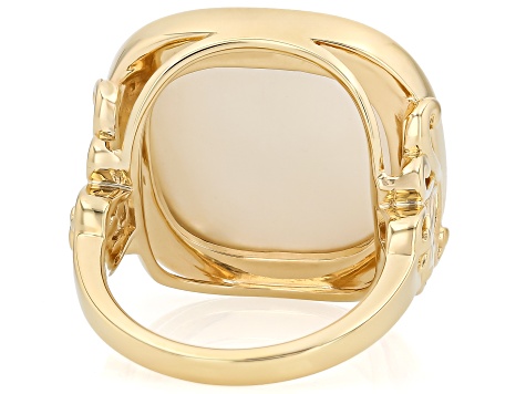 White Mother-of-Pearl 18K Yellow Gold Over Sterling Silver Ring, 20x20mm