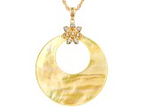 Golden Mother-of-Pearl, White Cubic Zirconia 18K Yellow Gold Over Silver Pendant & Chain,0.19ctw