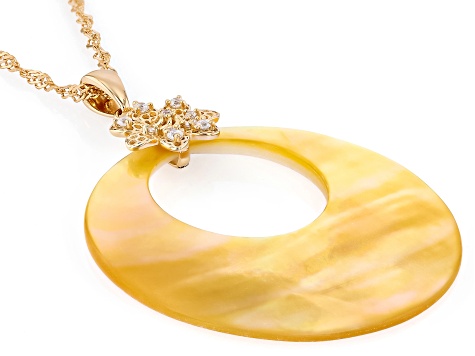 Golden Mother-of-Pearl, White Cubic Zirconia 18K Yellow Gold Over Silver Pendant & Chain,0.19ctw