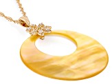 Golden Mother-of-Pearl, White Cubic Zirconia 18K Yellow Gold Over Silver Pendant & Chain,0.19ctw