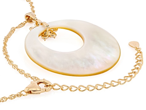 Golden Mother-of-Pearl, White Cubic Zirconia 18K Yellow Gold Over Silver Pendant & Chain,0.19ctw