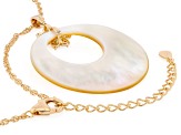 Golden Mother-of-Pearl, White Cubic Zirconia 18K Yellow Gold Over Silver Pendant & Chain,0.19ctw