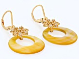 Golden Mother-of-Pearl with White Cubic Zirconia 18K Yellow Gold Over Silver Earrings, 0.39ctw