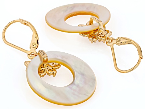 Golden Mother-of-Pearl with White Cubic Zirconia 18K Yellow Gold Over Silver Earrings, 0.39ctw