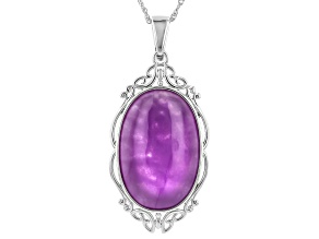 Purple Jadeite Rhodium-Plated Enhancer with Chain, 30x20mm