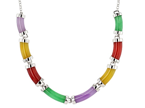 Multi-Color Jadeite Rhodium-Plated Necklace