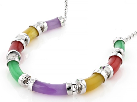 Multi-Color Jadeite Rhodium-Plated Necklace
