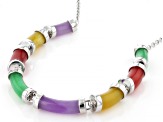 Multi-Color Jadeite Rhodium-Plated Necklace