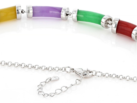 Multi-Color Jadeite Rhodium-Plated Necklace