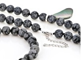 Abalone Shell & 8mm Snowflake Obsidian Sterling Silver Enhancer Necklace & Bracelet Set, 30x15mm