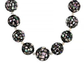 Blended Mosaic Abalone Shell &Yellow Mother-of- Pearl Rhodium Over Silver Beaded Necklace, 18-20mm